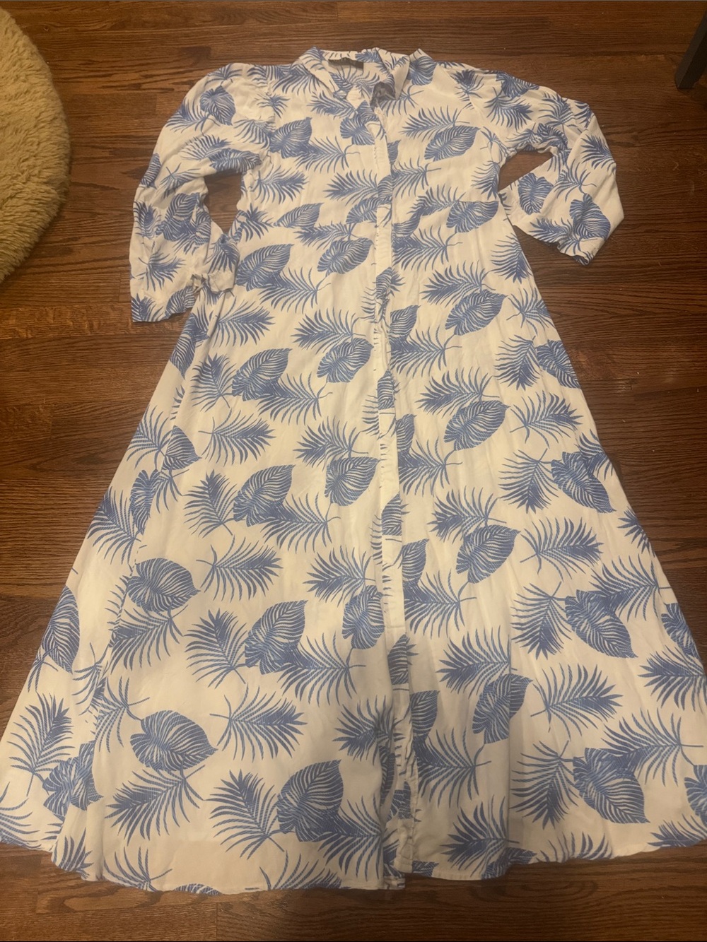 Refka Tropical Leaf Print Button Up Long Sleeve Maxi Dress in Size 12